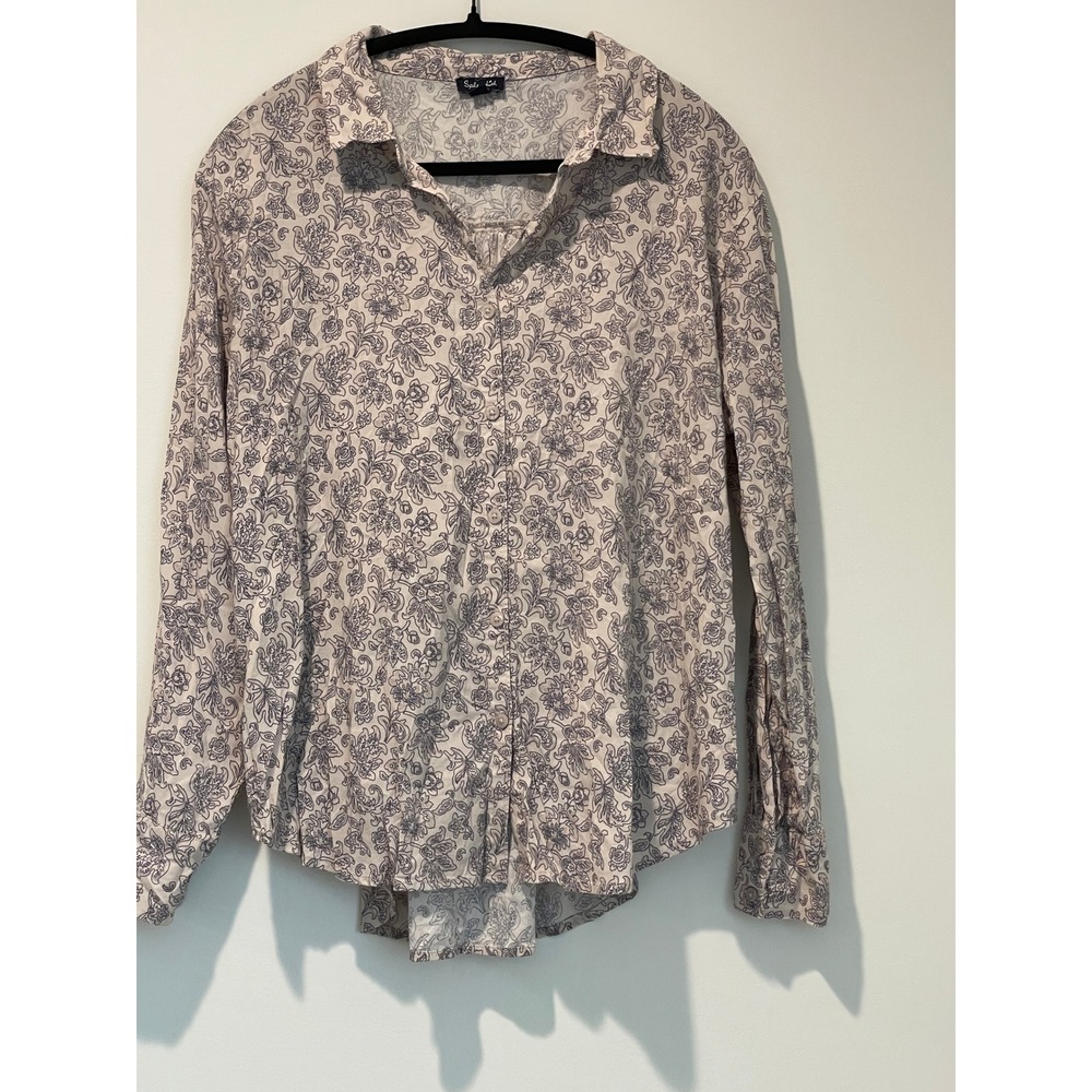 Splendid Floral Button Down Shirt Long Sleeve‎ Beige Brown XS Womens